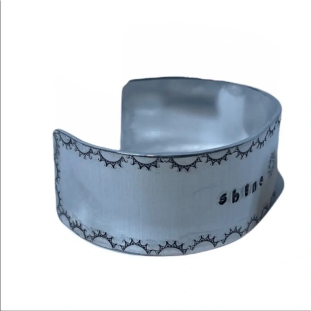 Handmade stamped‎ celestial sun Shine bright wide adjustable cuff bracelet